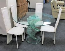 A circa 1970's Italian all-glass dining table on twist column support,