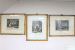 Two ornate gilt framed Ernest Stamp colour book plates signed in pencil together with one other