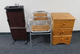 A pine three drawer beside chest,