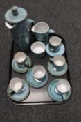 A tray of fifteen piece studio pottery coffee set