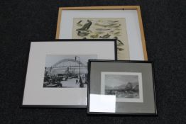 A framed colour etching 