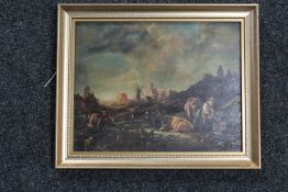 A framed 19th century Dutch oil on panel, bulls in a field, signed F.G.