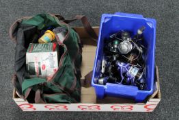 A box of fixed spool and multiplier fishing reels : Shakespeare,