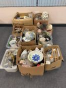 A pallet of ten boxes of assorted bric a brac, glass ware, china,