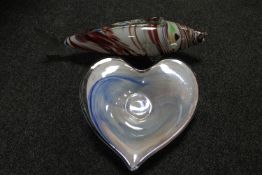 A Murano heart shaped dish and a Murano fish