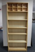Set of pine effect open bookshelves