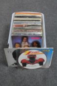 A plastic crate containing LP's to include Rolling Stones, Man, ZZ Top,