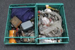 Two crates of hand tools, nails,