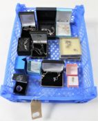 A basket of ten boxed pieces of silver jewellery : necklaces,