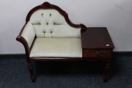 An Italian style telephone table upholstered in buttoned dralon