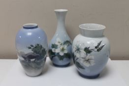 Three Royal Copenhagen vases, tallest 21.