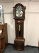 A reproduction mahogany regulator clock with moonphase dial,