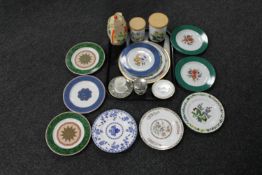 A tray of Minton Delft ware plates,