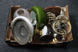 A box of brass oil lamp on wall bracket, brass table lamps,