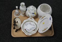 A tray of five pieces of Aynsley cottage garden china, Wedgwood lidded trinket dish,