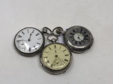 Three antique silver pocket watches - one half hunter, one by John Forrest.