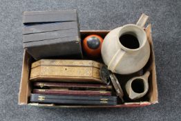 A box of cutlery boxes, inlaid trinket box,