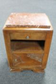 An Edwardian oak marble topped bedside cabinet