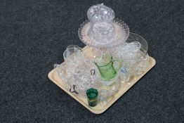 A tray of antique and later pressed glass and crystal