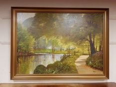 Continental school : Study of a stream in woodland, oil on canvas,