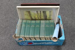 A box of Chambers encyclopaedia and two pictures