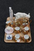 A tray of gilded china, Royal Copenhagen dishes,