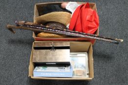 Two boxes of walking sticks, folding stick,
