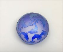 A David Brett iridescent blue cameo glass dolphin paperweight,