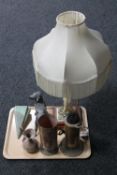 A tray of figured table lamp, dog figure,