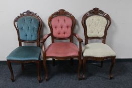 Three carved mahogany dining chairs