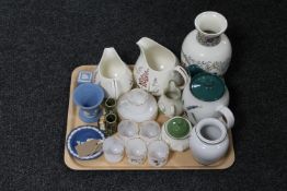 A tray of Wedgwood trinket pots, Denby jug, oriental style vase,