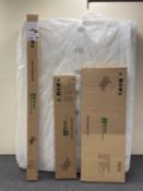 A boxed Corona Pine 4'6 bed frame with mattress