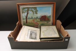 A box of framed maps of Northumberland, hand coloured engravings,