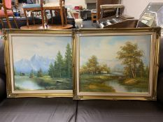 Two gilt framed oils of alpine landscapes