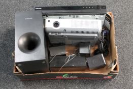 A box of Sanyo projector, Samsung DVD player,