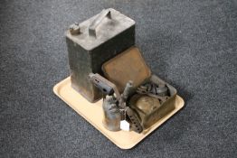 A tray of vintage BP motor oil can,