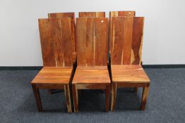 Six sheesham wood high backed dining chairs