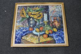 A gilt framed continental school still life oil on canvas signed Dupont