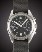 A RARE GENTLEMAN'S STAINLESS STEEL BRITISH MILITARY PRECISTA RAF PILOTS CHRONOGRAPH WRIST WATCH