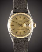 A GENTLEMAN'S STEEL & GOLD ROLEX OYSTER PERPETUAL DATEJUST WRIST WATCH CIRCA 1973, REF. 1601 WITH 