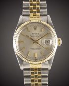 A GENTLEMAN'S STEEL & GOLD ROLEX OYSTER PERPETUAL DATEJUST BRACELET WATCH CIRCA 1981, REF. 16013