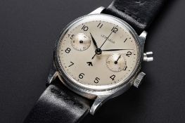 A RARE GENTLEMAN'S STAINLESS STEEL BRITISH MILITARY ROYAL NAVY NUCLEAR SUBMARINE LEMANIA SINGLE