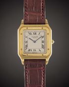 A GENTLEMAN'S SIZE 18K SOLID GOLD CARTIER SANTOS DUMONT MECANIQUE WRIST WATCH CIRCA 1990s, REF.