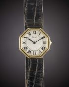 A LADIES 18K SOLID GOLD CARTIER LONDON OCTAGONAL WRIST WATCH CIRCA 1971/72, WITH LONDON HALLMARKS