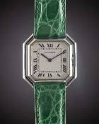 A GENTLEMAN'S 18K SOLID WHITE GOLD CARTIER CEINTURE AUTOMATIC WRIST WATCH CIRCA 1980 Movement: