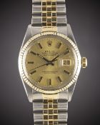 A GENTLEMAN'S STEEL & GOLD ROLEX OYSTER PERPETUAL DATEJUST BRACELET WATCH CIRCA 1982, REF. 16013
