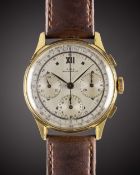A GENTLEMAN'S LARGE SIZE GOLD PLATED ALFA CHRONOGRAPH WRIST WATCH CIRCA 1940s Movement: 17J,