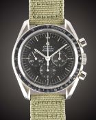 A RARE GENTLEMAN'S STAINLESS STEEL OMEGA SPEEDMASTER PROFESSIONAL CHRONOGRAPH WRIST WATCH CIRCA