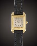 AN 18K SOLID GOLD CARTIER SANTOS WRIST WATCH CIRCA PRE 1920, WITH REPLACEMENT CARTIER MOVEMENT