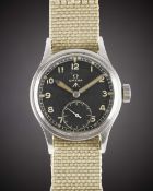 A GENTLEMAN'S STAINLESS STEEL BRITISH MILITARY OMEGA W.W.W. WRIST WATCH CIRCA 1940s, PART OF THE 